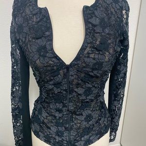 Black Floral Lace Long Sleeve Top